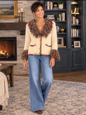 Amano Artisan Vintage Sweater 100% Wool with Rainbow Fringe - Small/Medium